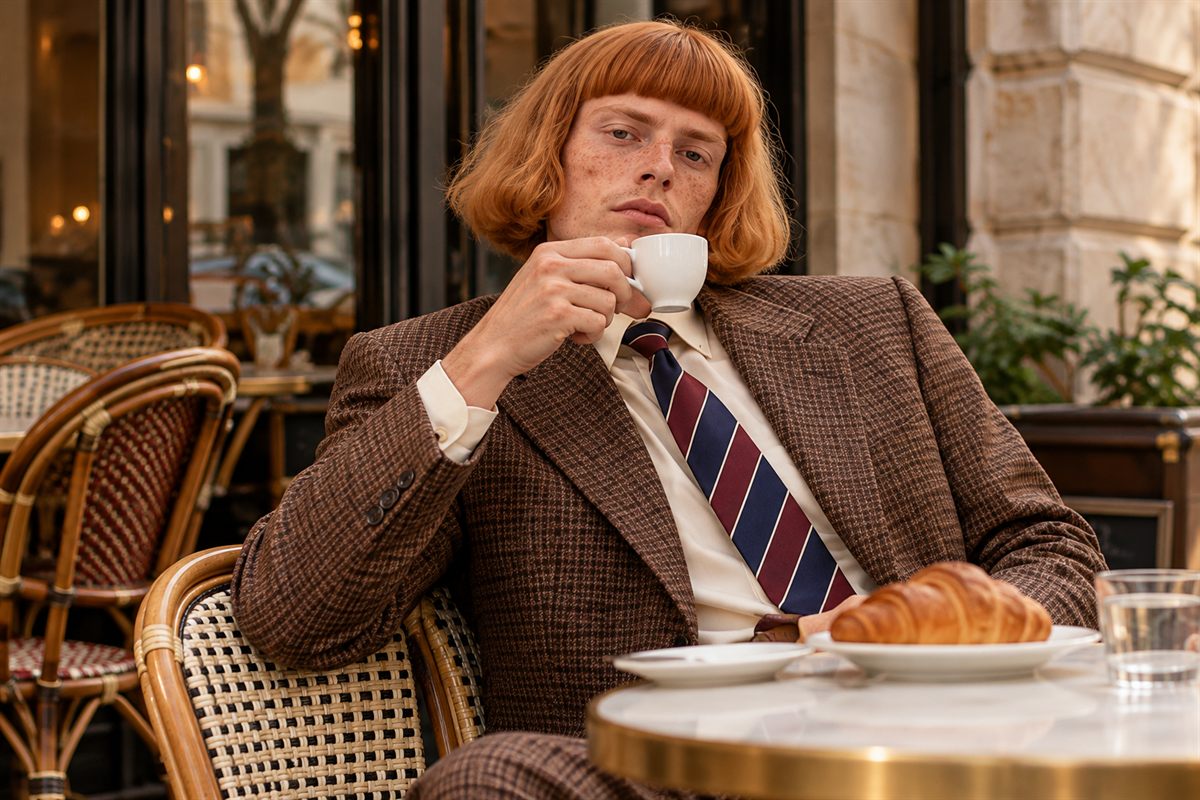Lucien at a café table