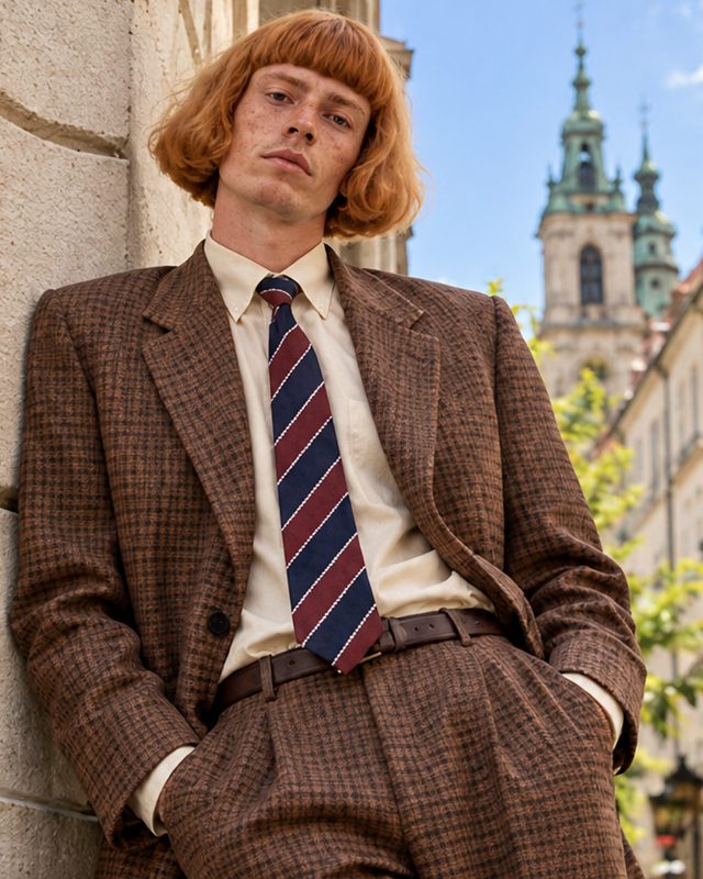 Lucien Moreau, a fictional character, in a brown suit